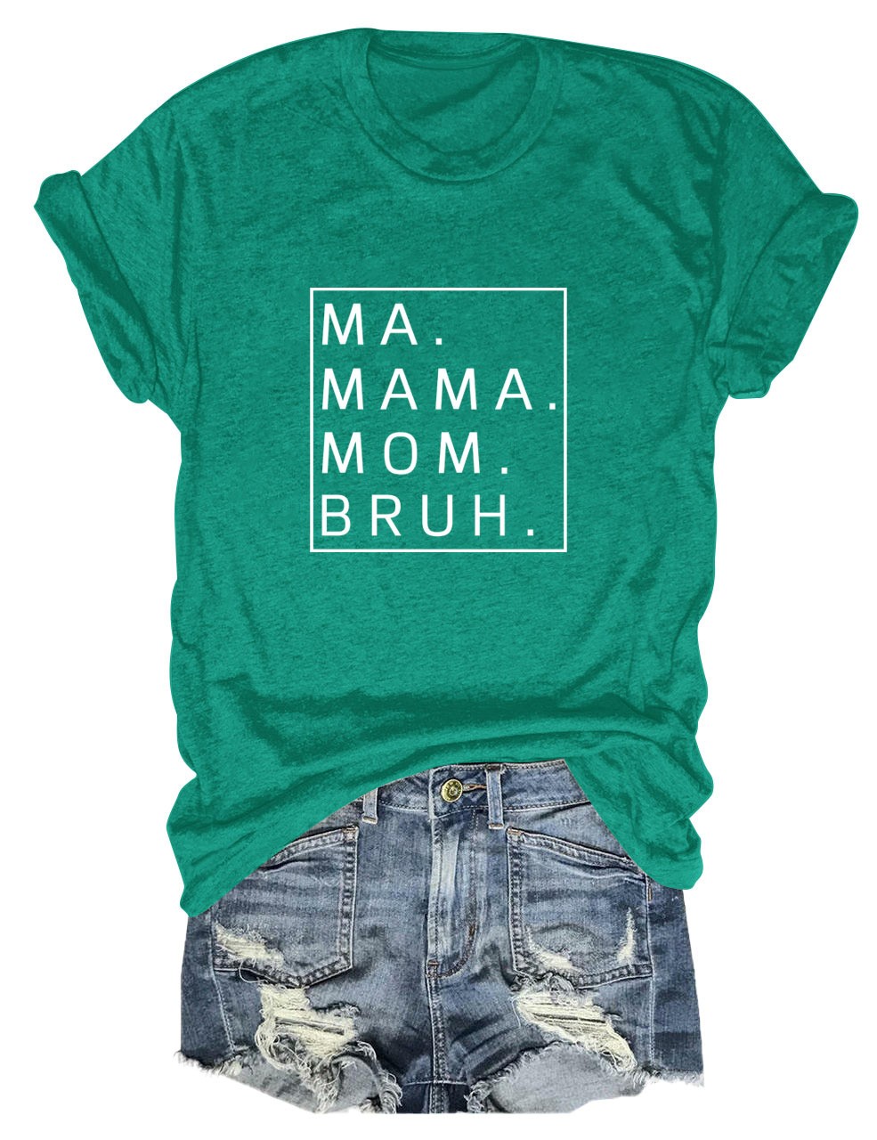 thumbnail image 2 of Camiseta holgada de manga corta con estampado de letras MA Mama Mom Bruh: estampado de letras moderno, cómoda y casual., 2 of 4